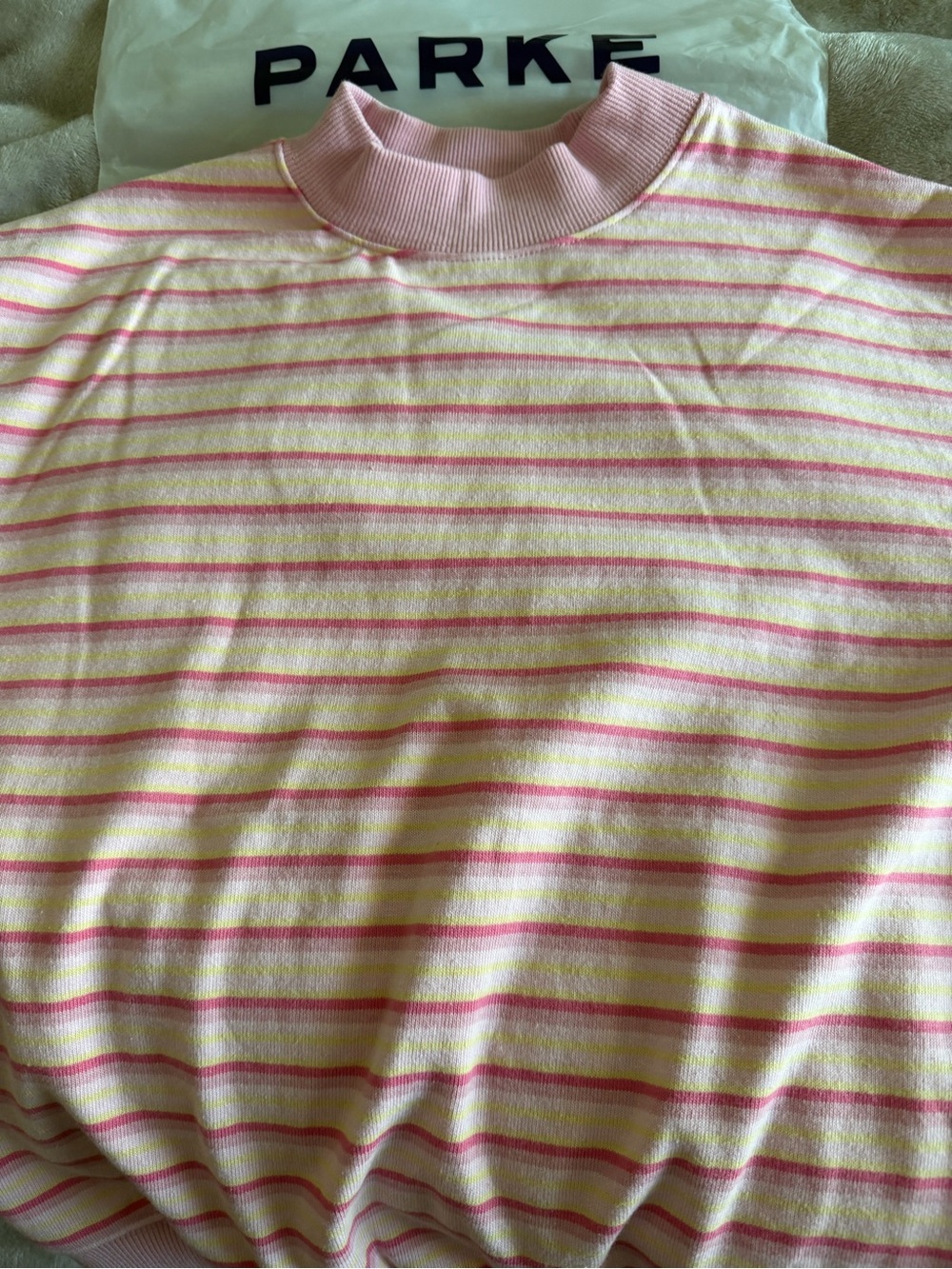 Parker Girls Pink and Cream Striped Mock Neck Sweater
